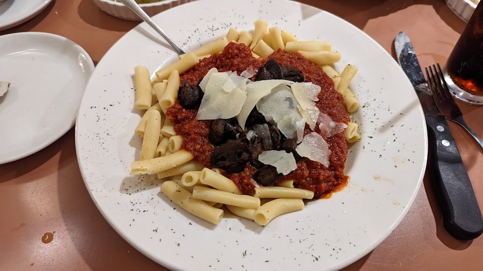 Ziti Bolognese with Sautéd Mushrooms