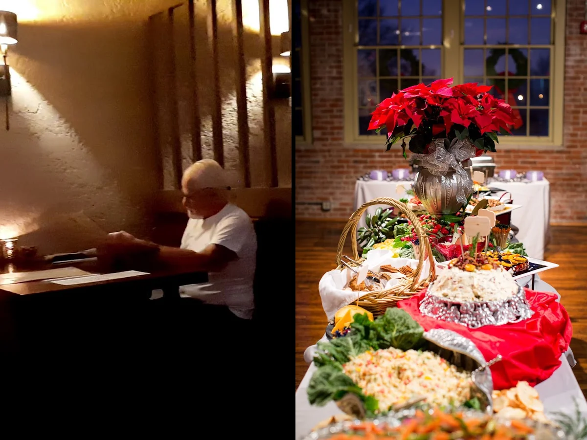 Italian restaurant dining room with set tables.